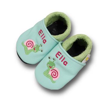 Krabbelschuhe Schnecke auf mint